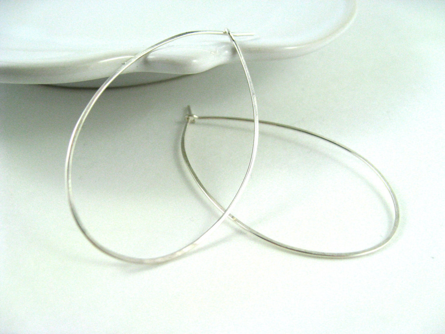 Large Teardrop Argentium Silver Hoop Earrings