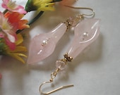 Bridal/Bridesmaid Jewelry  Light Pink Rose Quartz  Calla Lilly Crystal Gold Earrings