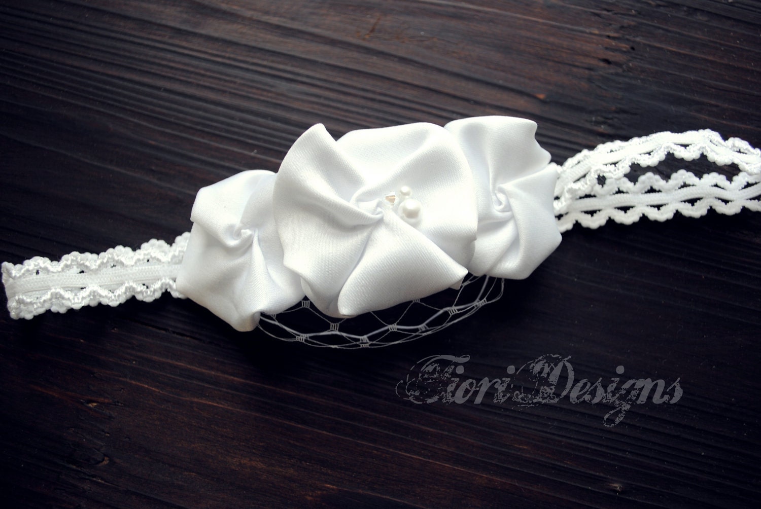 Miriam - Trio of white flowers- Christening, Baptism, Flower Girl Headband