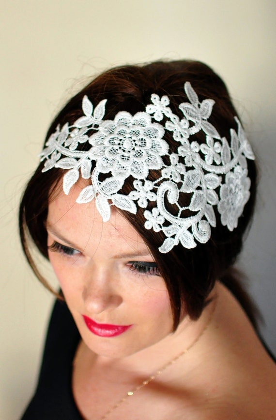 Lace Headband Ivory Headwrap Wedding Bridal Hair Band Vintage Head wrap Romantic Girly Flowers Laces Mothers Day Gift