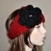 Ear warmer Headband head wrap CHOOSE COLOR Cozy Cranberry Scarlet Red Black Crystal Crochet Flower Hat Girly Valentines Day Gift