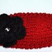 Ear warmer Headband head wrap CHOOSE COLOR Cozy Cranberry Scarlet Red Black Crystal Crochet Flower Hat Girly Valentines Day Gift