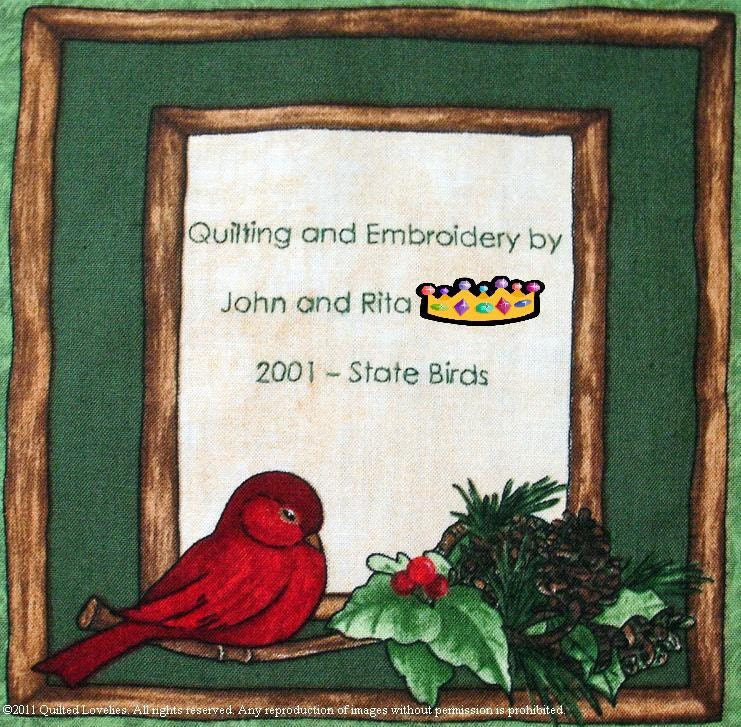 Quilt Label - Cardinal In Twig Frame, Custom Made & Hand Embroidered LAST ONE