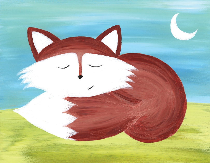 Sleeping Fox Nursery Print 8x10 - Fox Wall Art