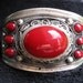 Tibet silver and Coral red glass and stones cuff bracelet