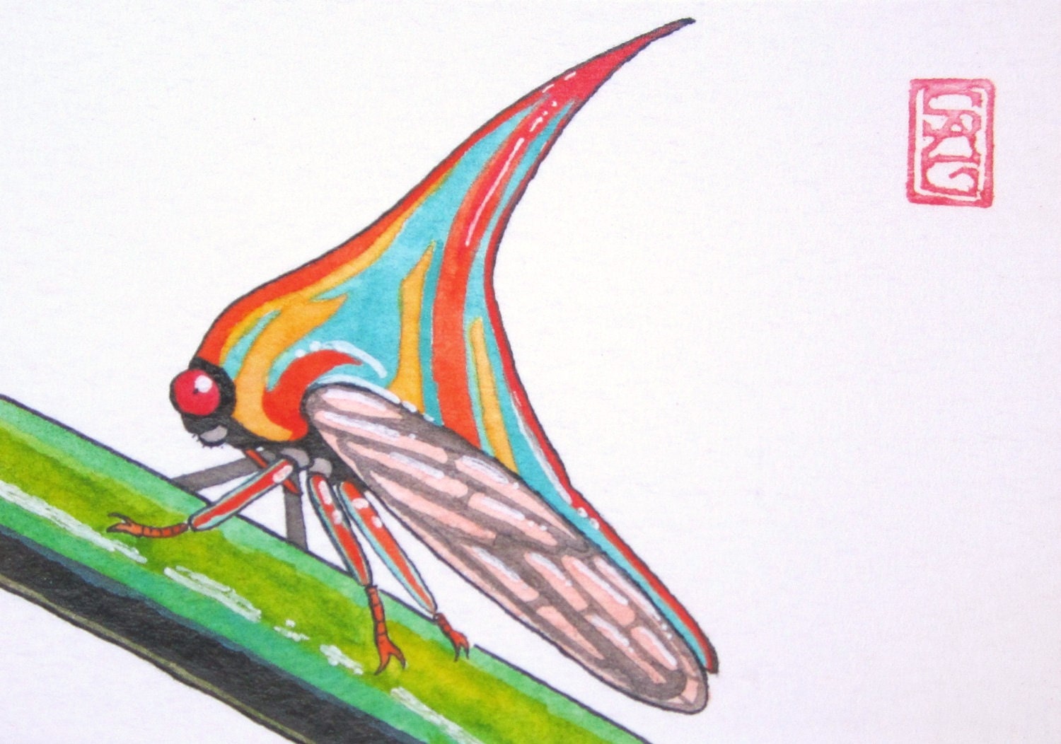 ACEO The Mighty Thornbug - Insect Art Archival Print - Watercolor Bug Art