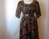 floral dress. gauzy vintage dress. semi sheer crinkle maxi dress.