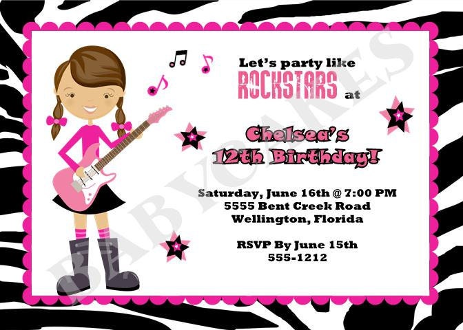 Rockstar Birthday Invitation Zebra - DIY Print Your Own - Matching party printables available