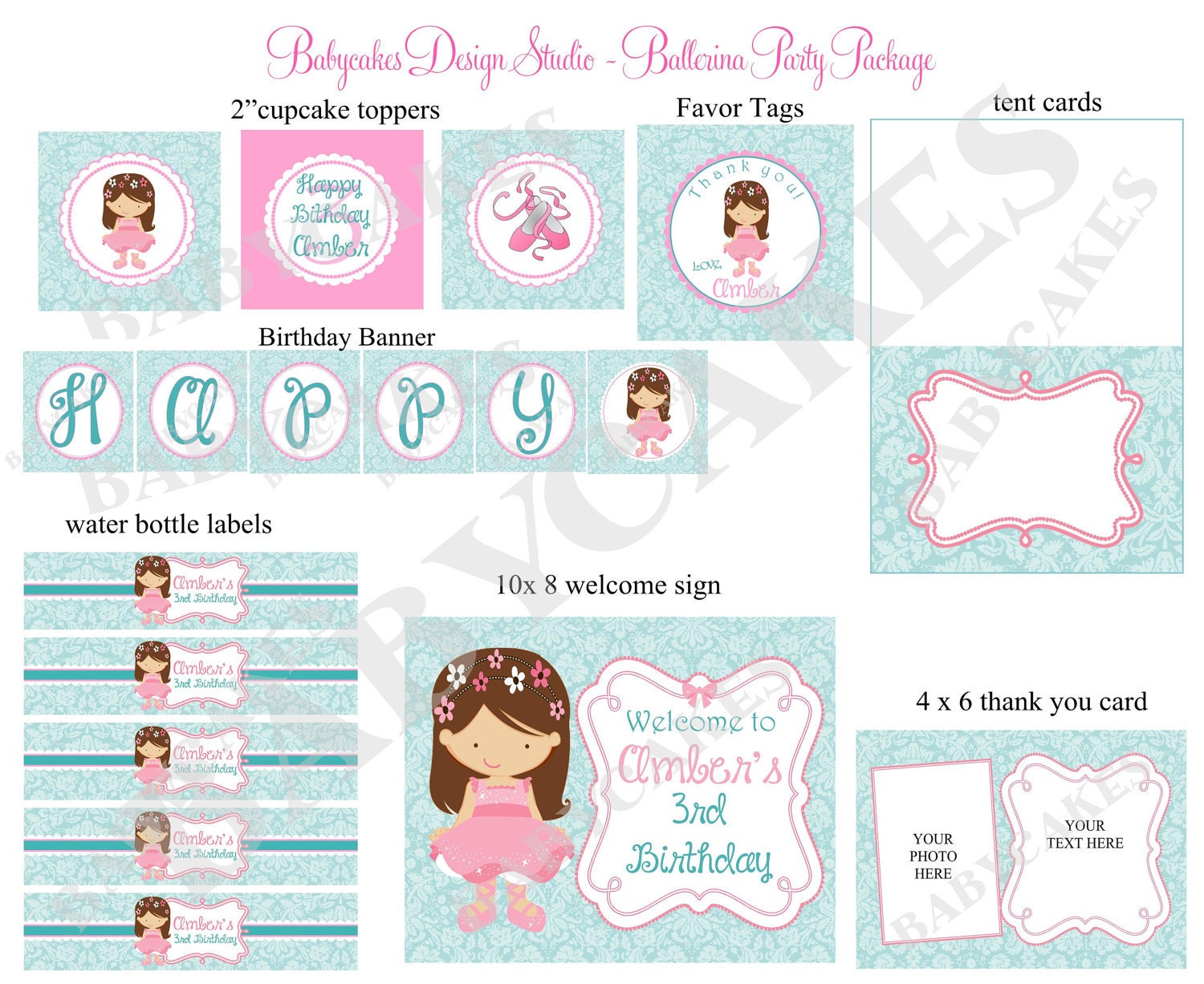 Ballerina Birthday Invitation - DIY Print Your Own - Choose your ballerina - Matching Party Printables available