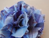 Blue Plaid Carnation Hair Clip - Re-Purposed Fabric - Eco Friendly Wedding - Something Blue