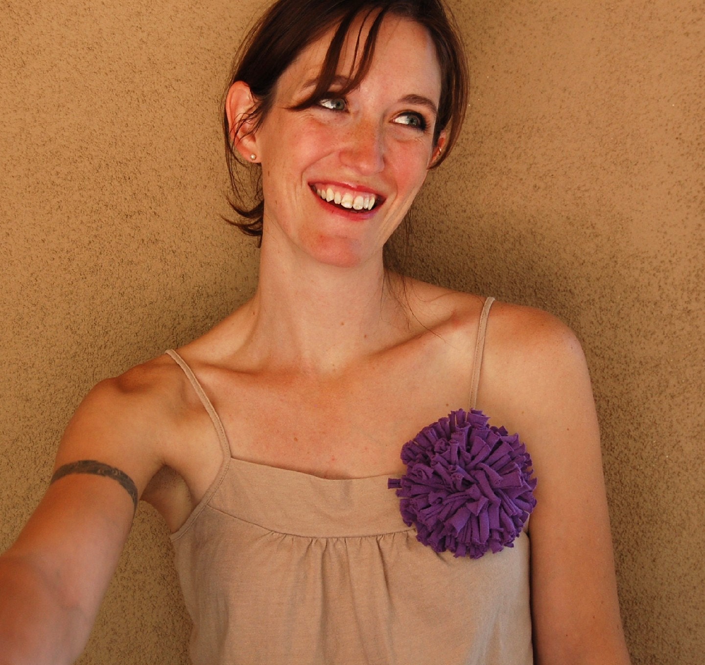 Purple Chrysanthemum Brooch - Repurposed T-Shirt