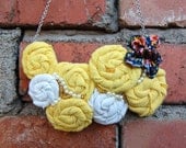 Sunshine Beaded Rosette Bib Necklace - Repurposed Tshirts