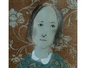 SALE original painting figurative portrait girl LUBA paper