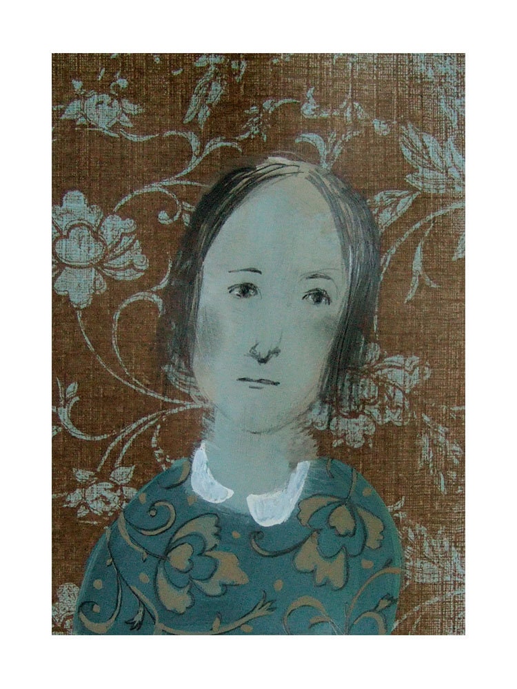 original painting figurative portrait girl LUBA paper