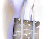 Grey Linen and Golden Waves Sophisticated Tote Bag with Long Handles
