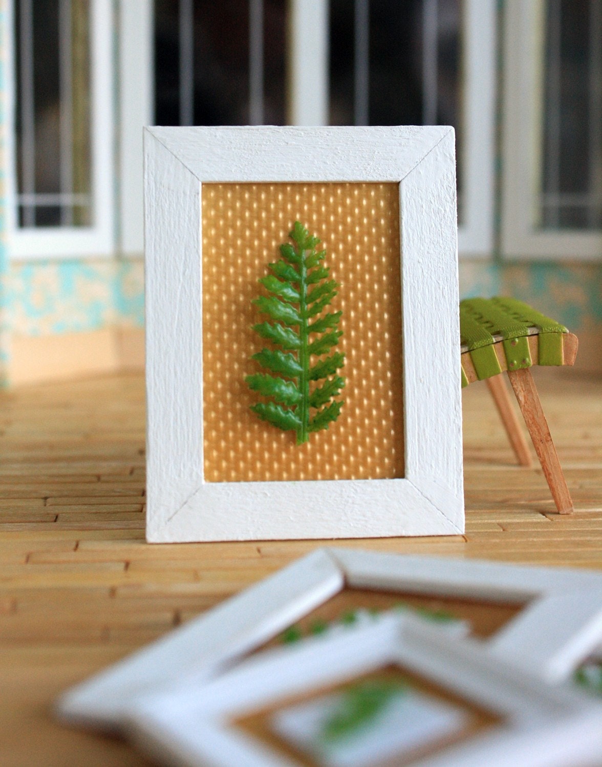 Dollhouse Miniature Modern Wall Art, White Framed