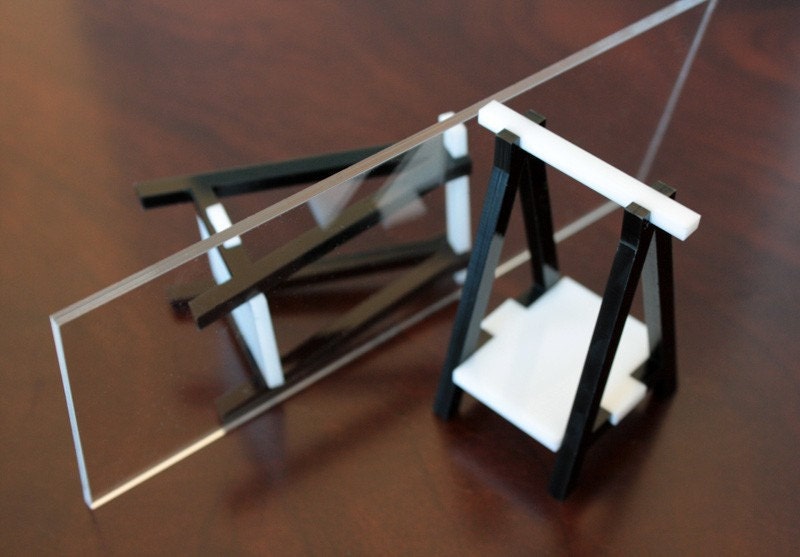 Miniature IKEA Inspired VIKA Desk for 1:12 Scale Modern Dollhouse in Black & White Acrylic