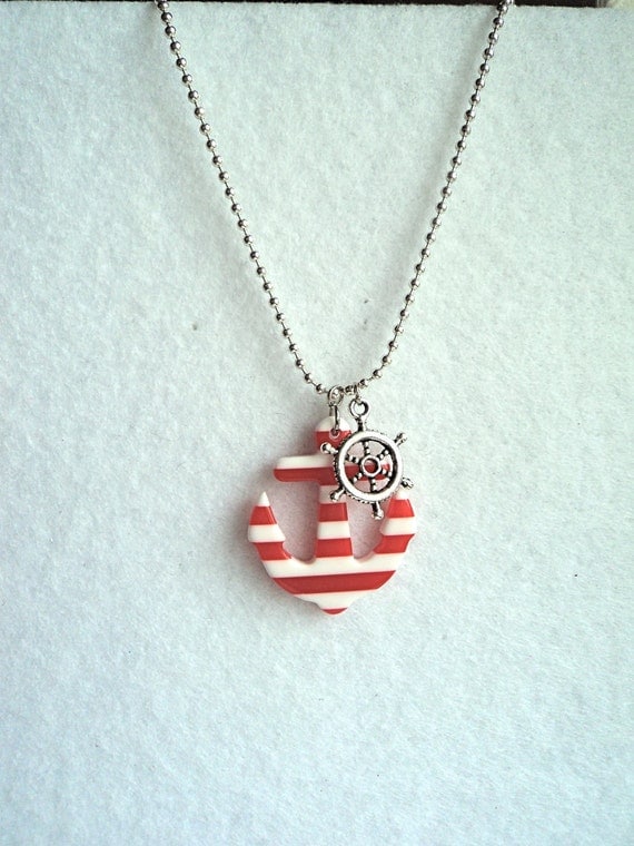 Anchors Away Necklace, Red Striped