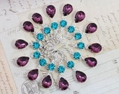 Purple Teal Bridesmaids Earrings Peacock Bridesmaids Jewelry Silver Wedding Earrings Amethyst Blue Zircon 7 Pairs