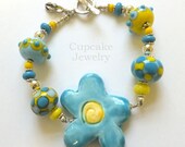 Ceramic Flower and Lampwork Bracelet
