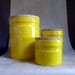 Danish Modern Canister Set, Bright yellow metal with Wood lids