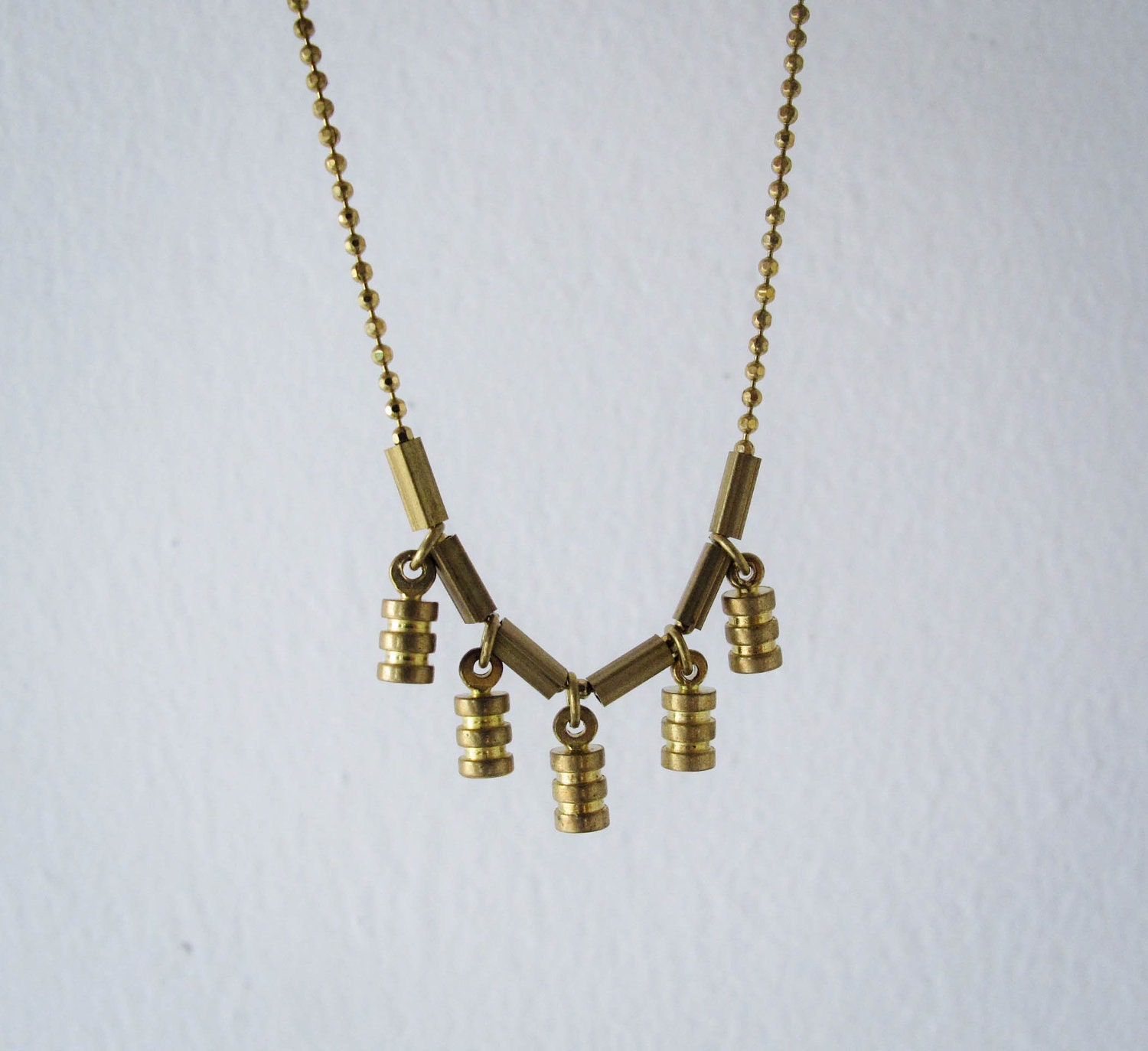 Lil - geometric brass fringe necklace - vintage brass components