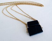 Lava - geometric long layered necklace with matte black squared lava beads