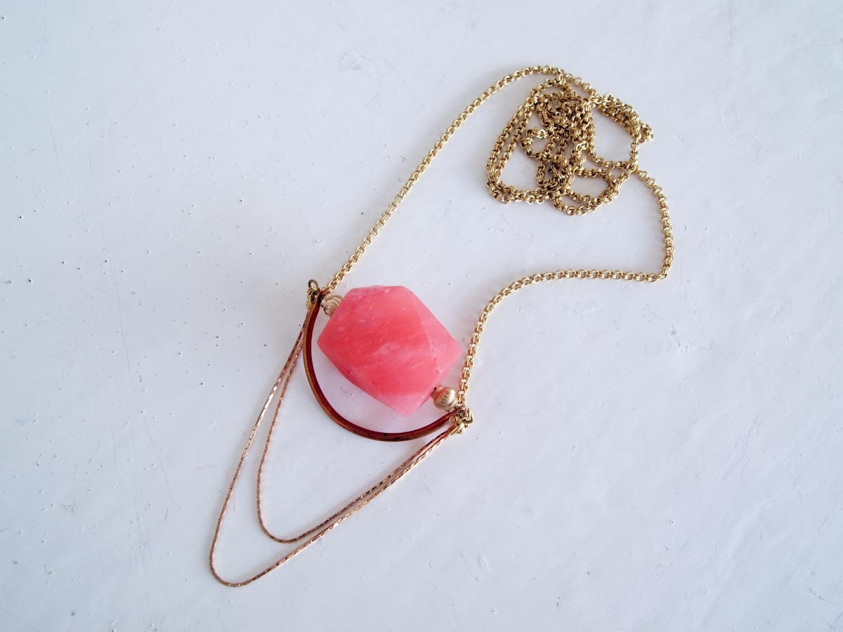 Rose - large watermelon quartz geometric nugget long draped necklace