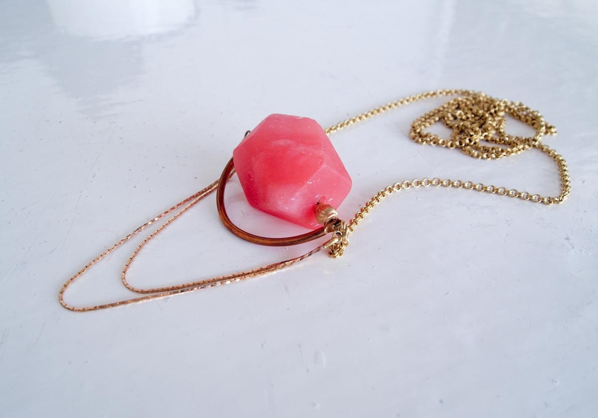Rose - large watermelon quartz geometric nugget long draped necklace
