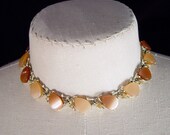 Vintage Womens Necklace Two Toned Amber and Beige Lucite and Pearl Choker 1950s Necklace Goldtone