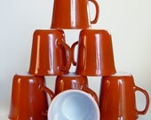 Vintage Corning Milk Glass Rust Coffee Cups Set of 7 D Handle