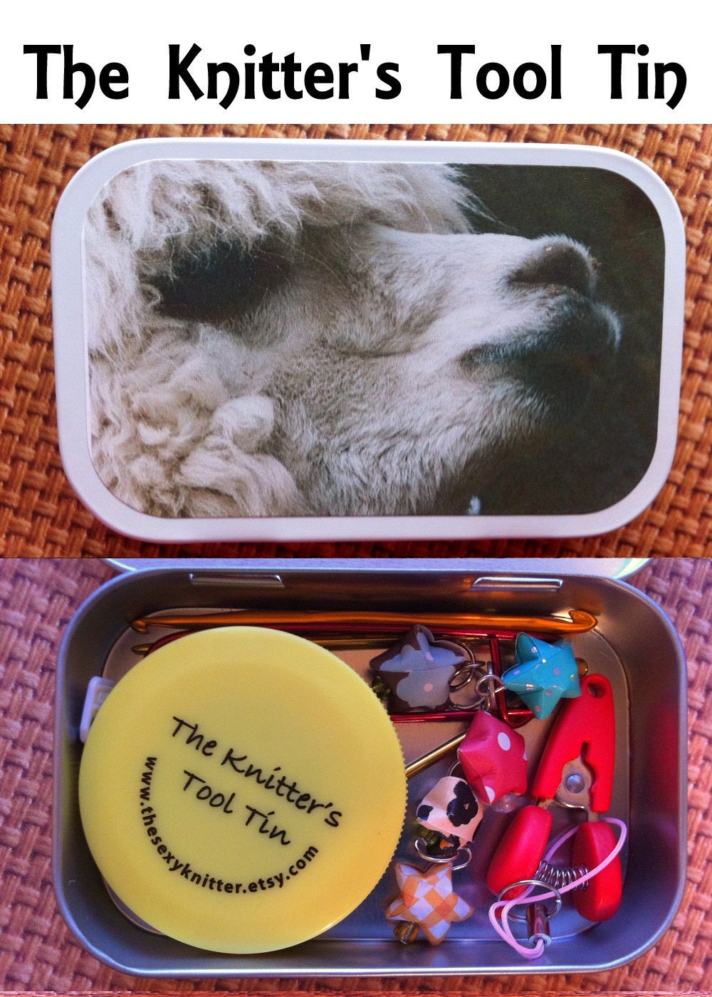 Alpaca Profile: The Knitter's Tool Altoid Tin with notions for your Knitting Project Bag