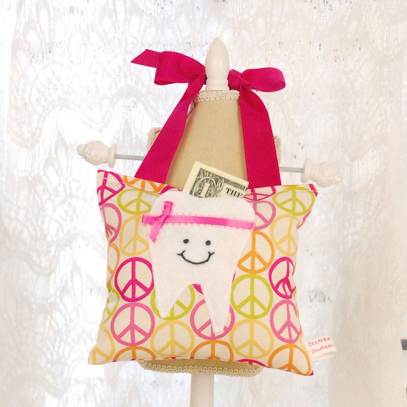 Girls Tooth Fairy Pillow Tooth Fairy Gift in Peace Sign Print