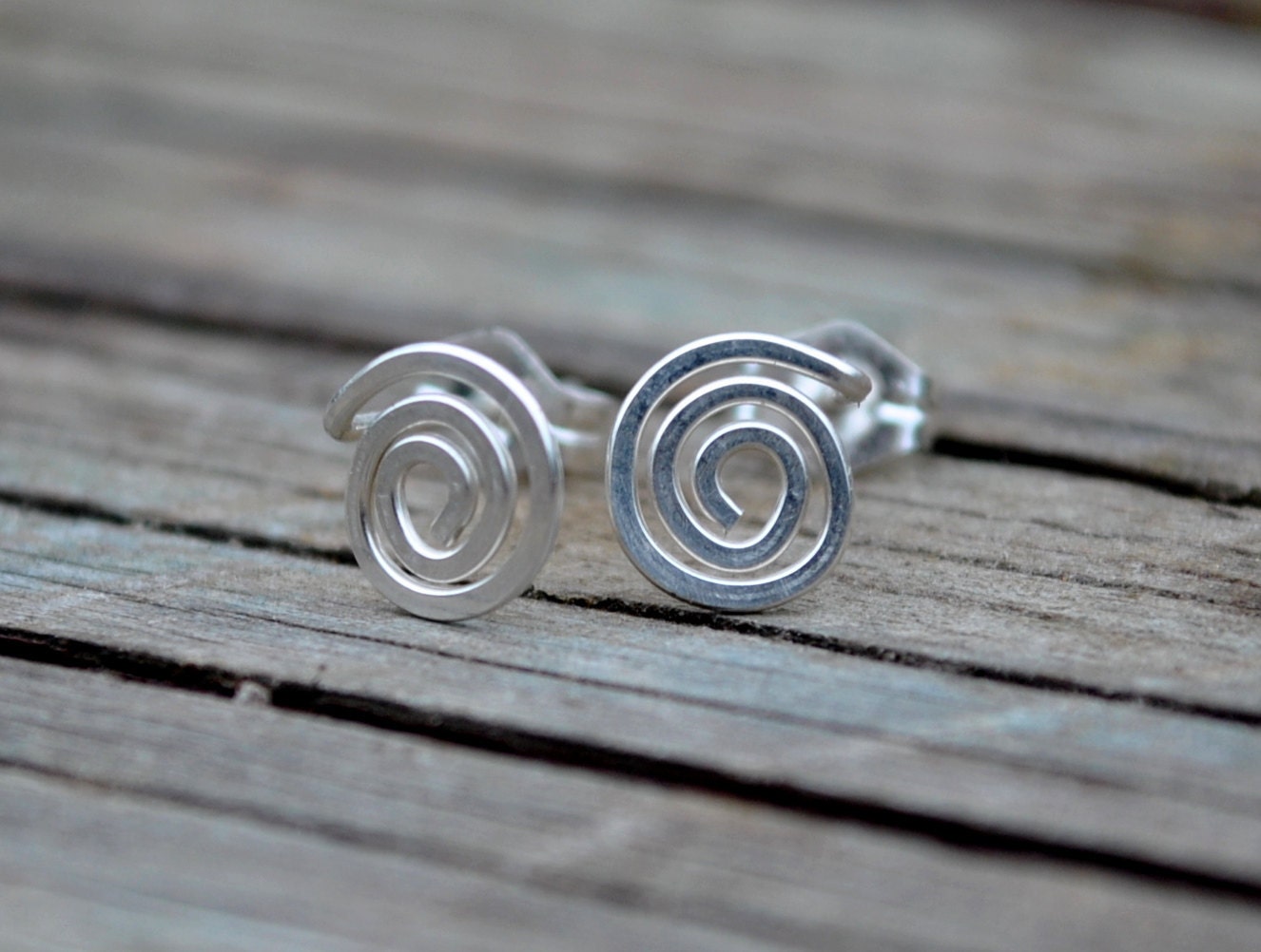 Petite Sterling Silver Spiral Post Earrings - Hammered Handcrafted Sweet n' Simple Minimalist Jewelry - Gift For Her, Made to Order