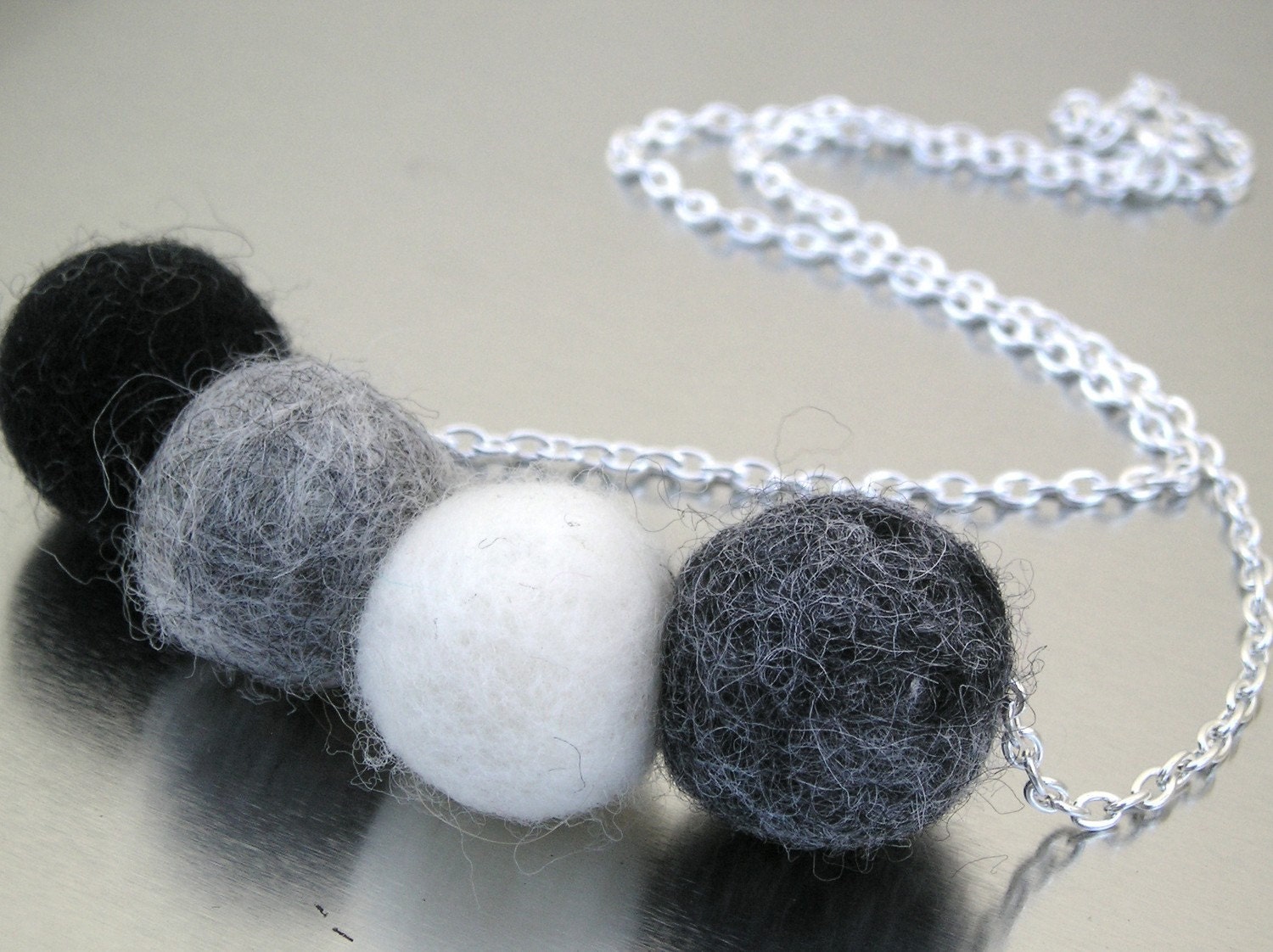 Greyscale Quartet Felt Bead Necklace