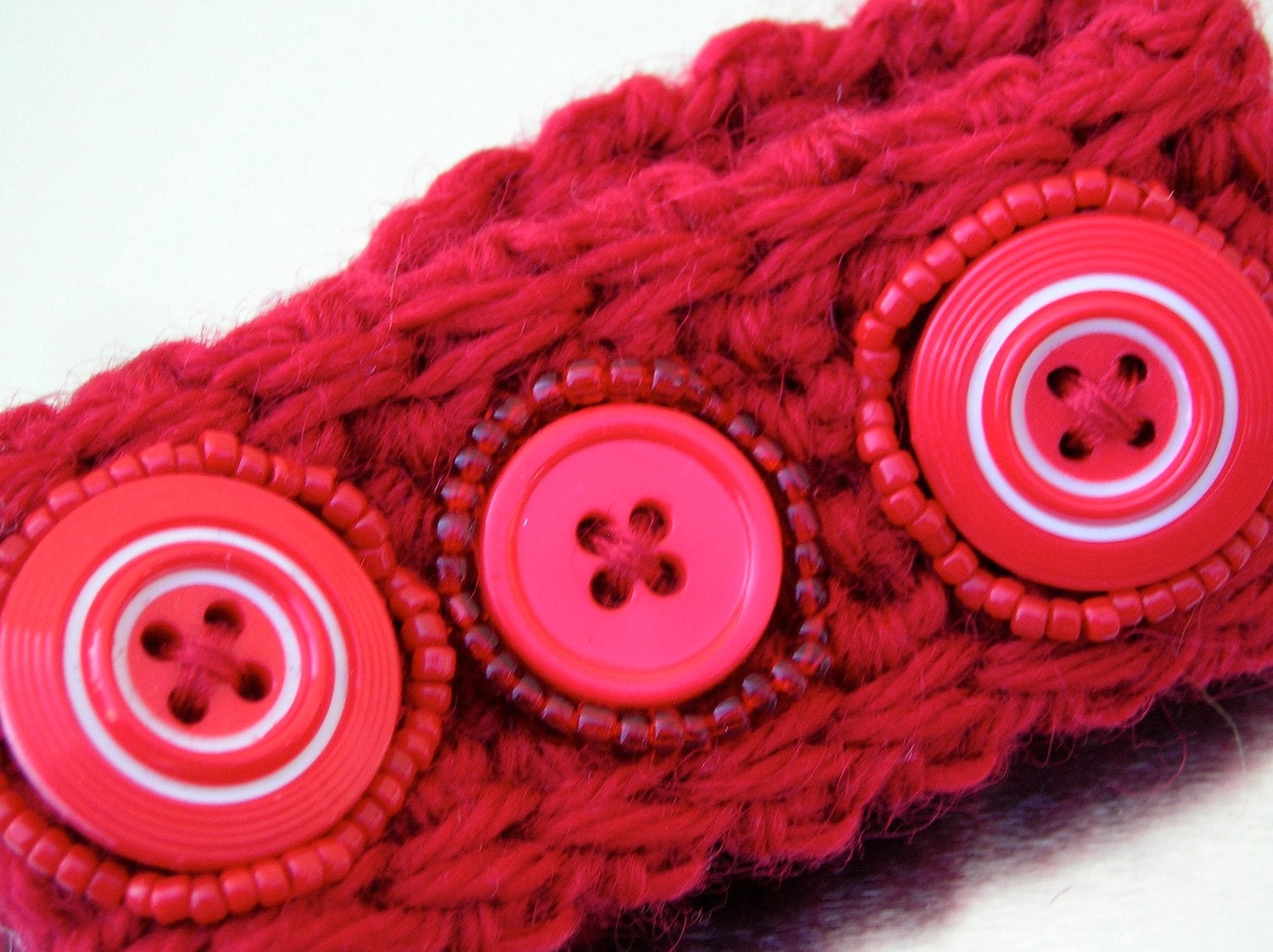 Red Crocheted Cuff - Beaded, Buttons, and Red