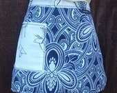 Short Half Apron, cornflower blue, vendor, hostess, paisley, designer apron