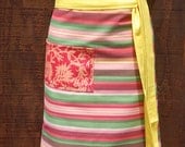 Half Apron, yellow, green, orange, coral, pocket, long ties