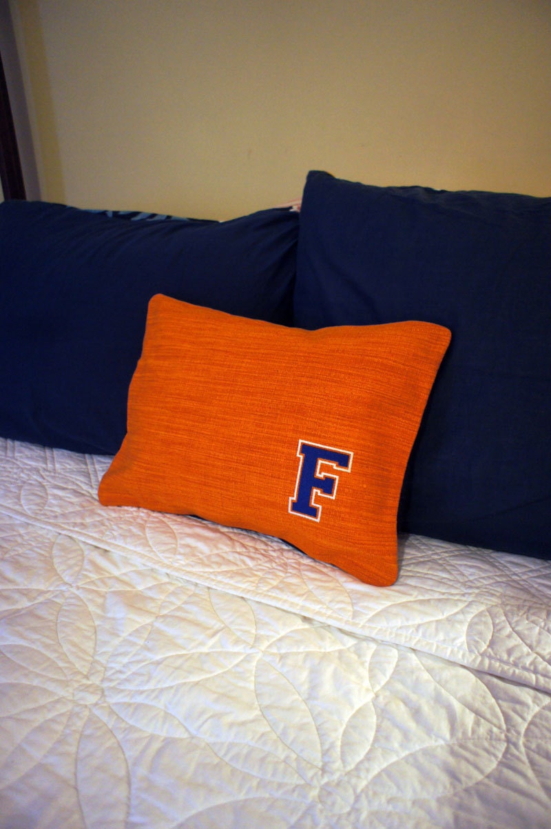 Florida Gator Orange 12 X 16 Pillow with Embroidered "F" in Bright Gator Blue outlined in White