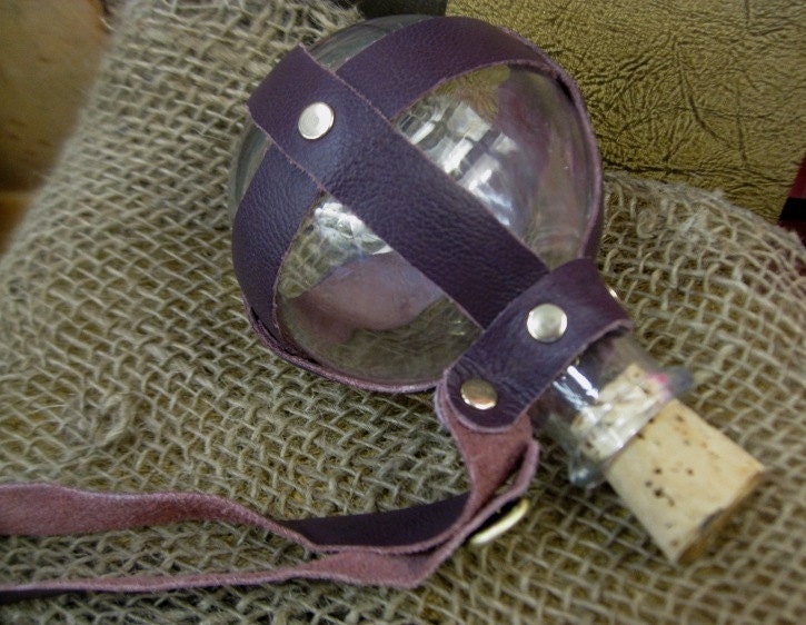 Plum Purple Leather-Wrapped Glass Bottle - Pirate/Steampunk/Renaissance/LARP