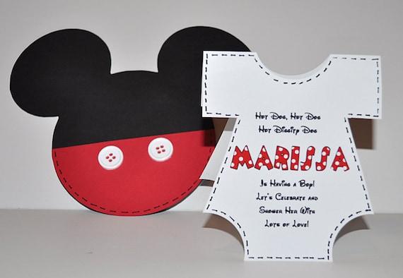 Mickey Baby Shower Invitation (Inspired) With Onesie Insert  QTY 10