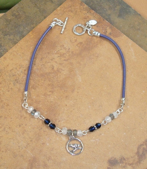Moonstone & Labradorite Silver Bird Charm Anklet