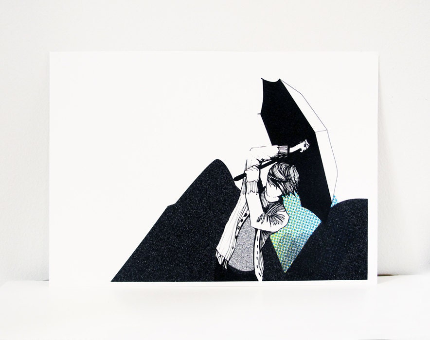 boy with umbrella - illustration print - A4