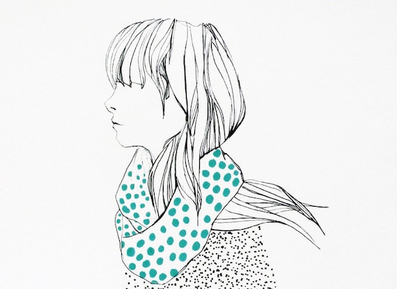 Girl with dotty scarf - 5x7 print