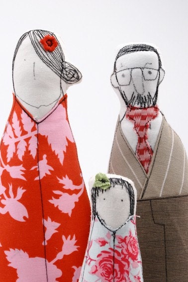 Mother father and daughter handmade dolls