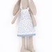 bunny-Natural Canvas rabbit doll in Bright colors Wearing Blue and White Floral dress -handmade fabric doll