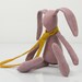 springtime Lavender Small rabbit - Pure knitted  silk kid rabbit  Wearing Yellow mustard scarf - handmade fabric doll