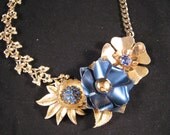 Statement Necklace, Wedding Necklace, Reclaimed Vintage Necklace,  Vintage Enamel Flowers, Repurposed Jewelry, Upcycled Vintage - Blue Lady