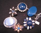 Vintage Earring Bracelet, Bridal Bracelet, Repurposed, Upcycled, Bridesmaid Gift, Under 40 - Midnight Blue