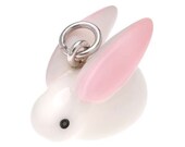 3-D Hand Painted Resin - White Big Eared Bunny Charm, Qty 1